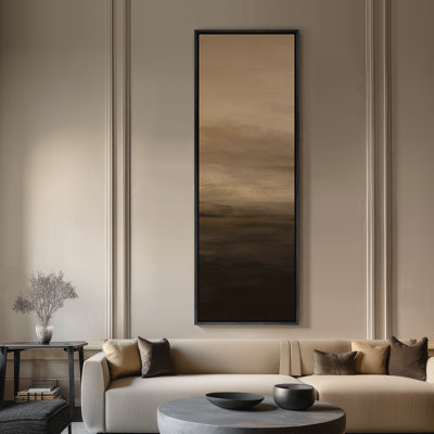 Large Framed Canvas Wall Art - Gradient Neutral Horizon Abstract Minimalist Beige and Brown Prints - 60"x20"