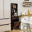 Tall Narrow Fluted Storage Cabinet with Hidden Trash Bin Compartment , Walnut Freestanding Cabinet, Fixed Open Shelves & Drawer, Anti‑Tip for Kitchen Home‑Office Living Room (Trash Can NOT Included)