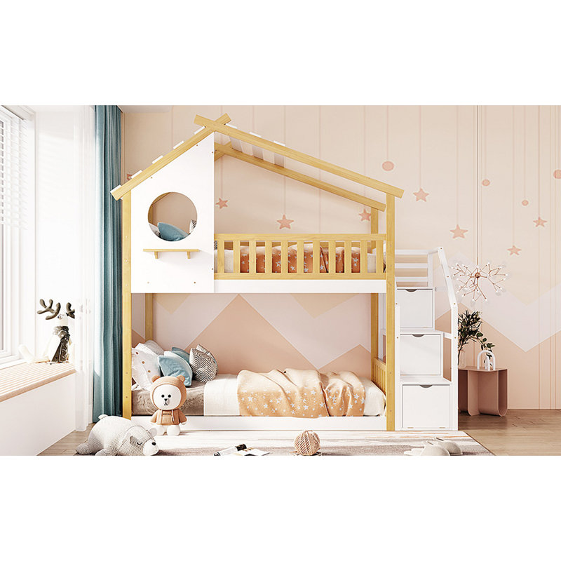 Stairway Bunk Bed,House Bed,Storage And Guard Rail Bed +Stair