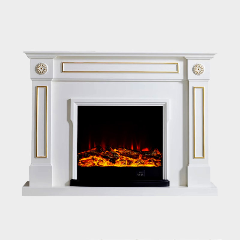 French retro-style simulated flame decorative fireplace, White