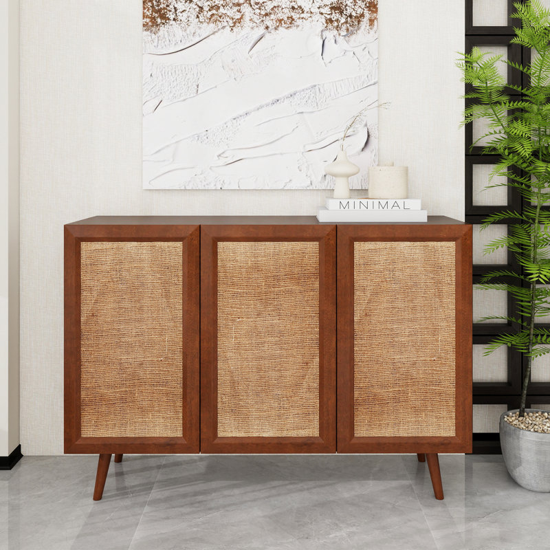 47" Walnut Sideboard Buffet Cabinet With 3 Doors,mid-century Buffet Cabinet