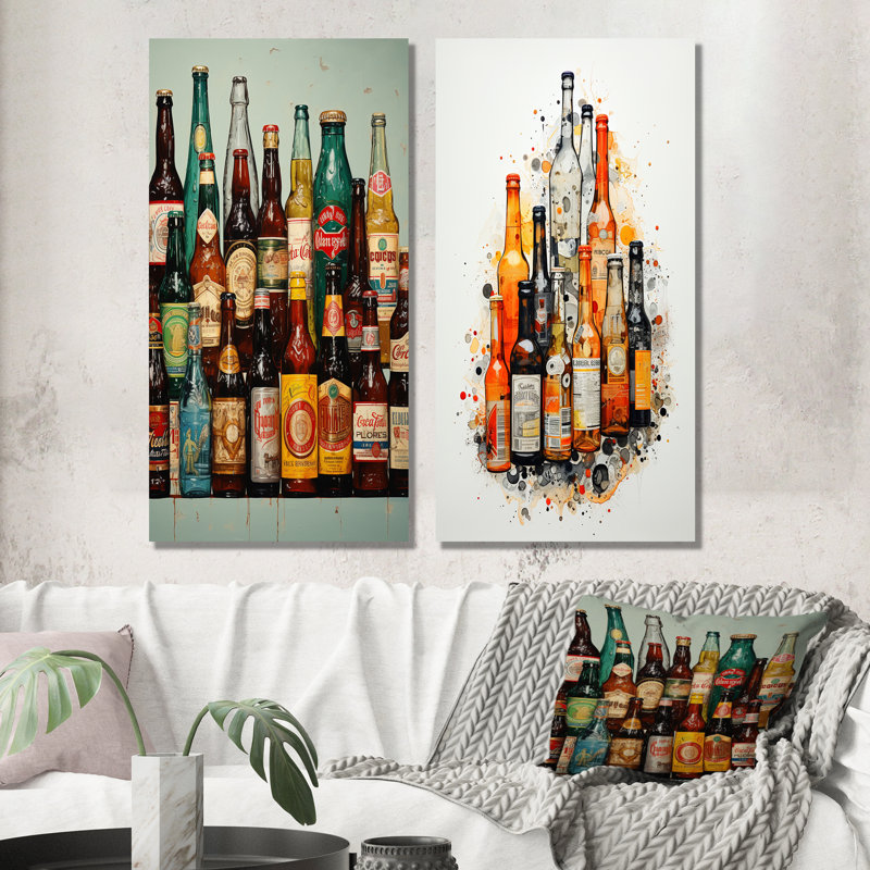 Beer Bottles Collage - Beer Canvas Art Print Set Of 2, 28" H x 25" W, Wrapped Canvas
