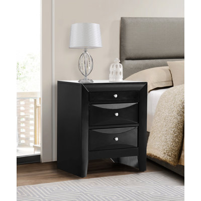 Table de chevet noire élégante avec tiroirs