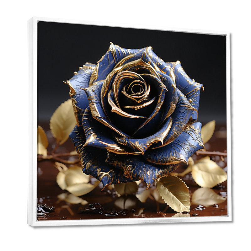 Décoration murale dorée «Golden Glam» - Rose, Toile encadrée flottée blanche, H 16 po x l 16 po x P 1 po