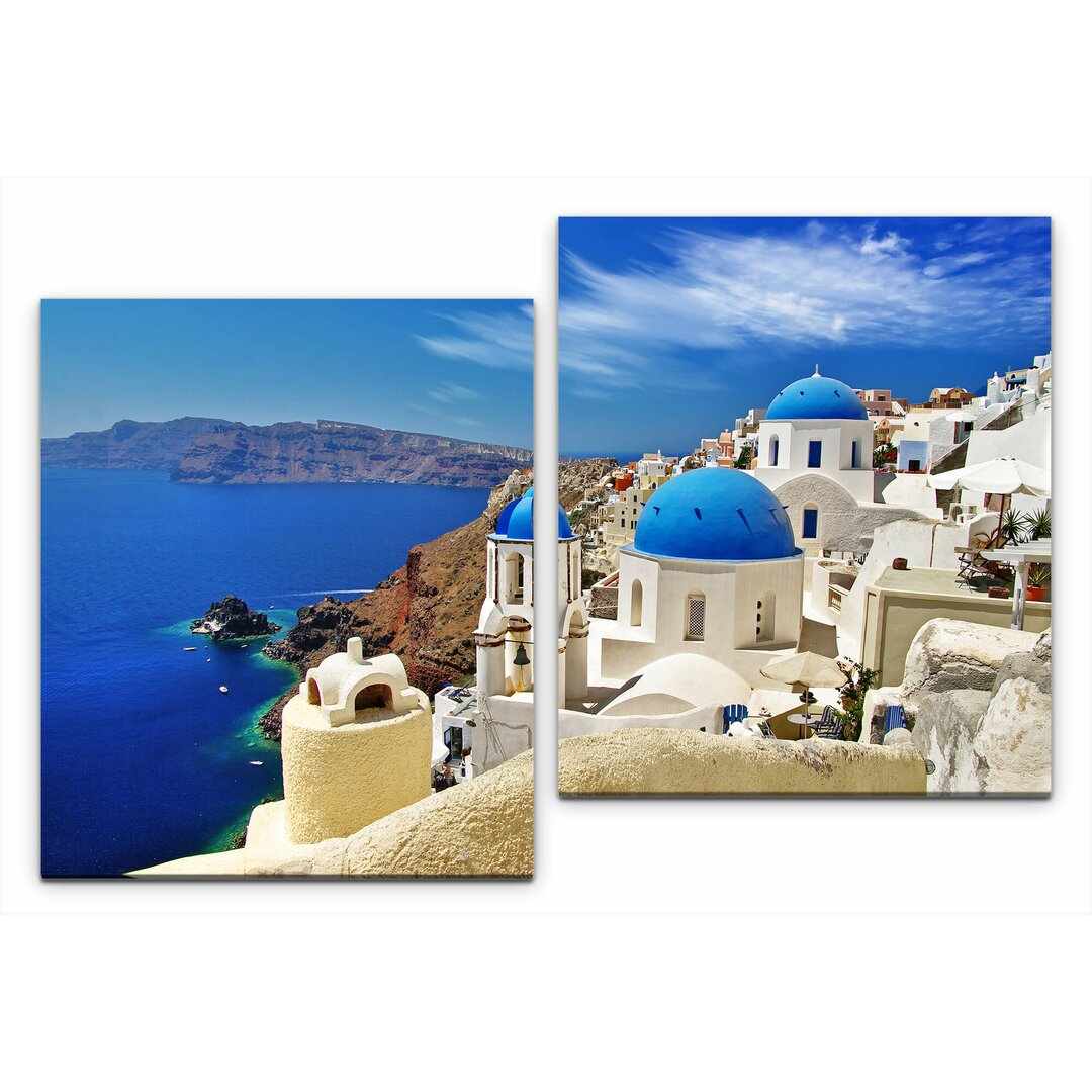 2-tlg. Leinwandbilder-Set Santorini Stadt Landschaft