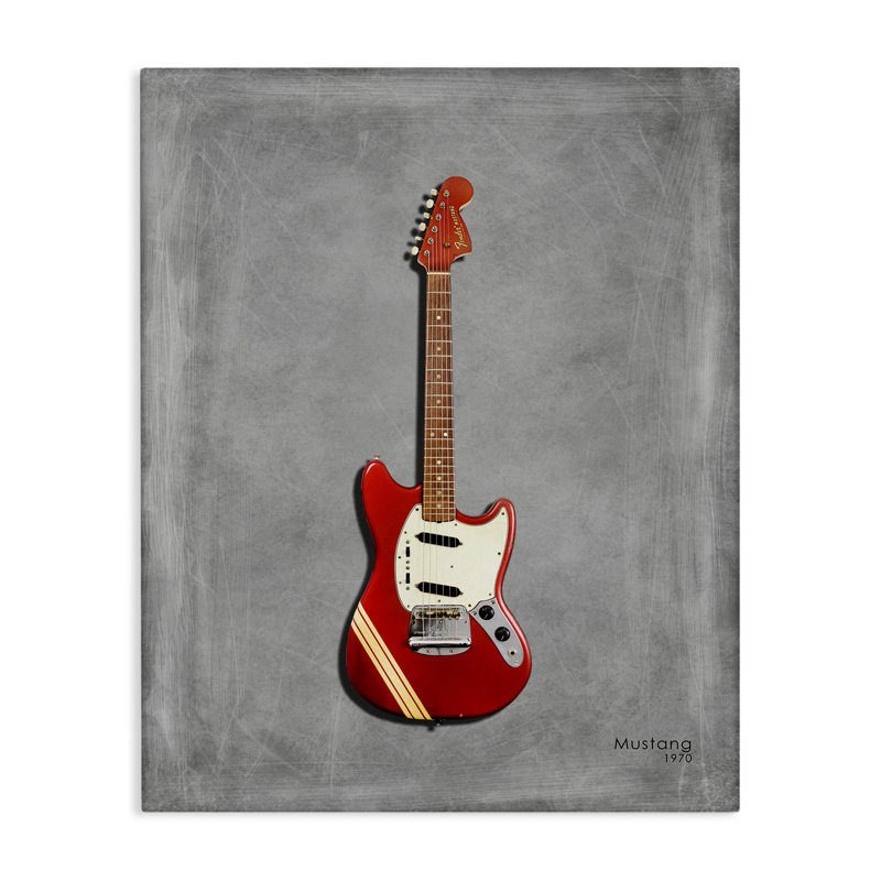 Guitare rouge sur toile grise, design par Mark Rogan, H 30 po x l 24 po
