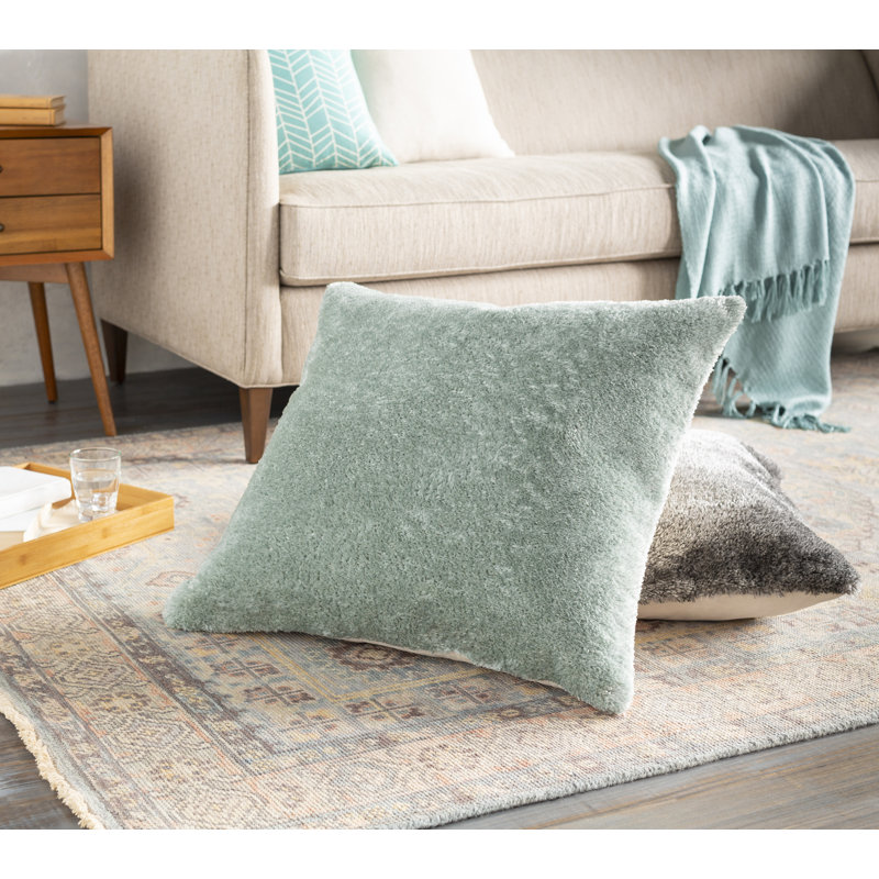 Flokati Throw Pillow, Down, 27" x 27", Aqua