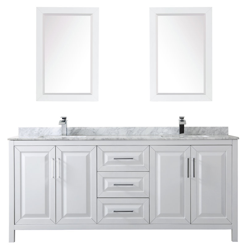 Daria 80'' W Double Vanity, White, Polished Chrome, Carrara Cultured Marble