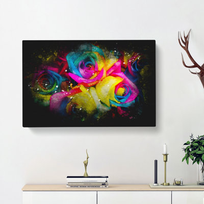 Multi-Coloured Rainbow Roses - Wrapped Canvas Painting