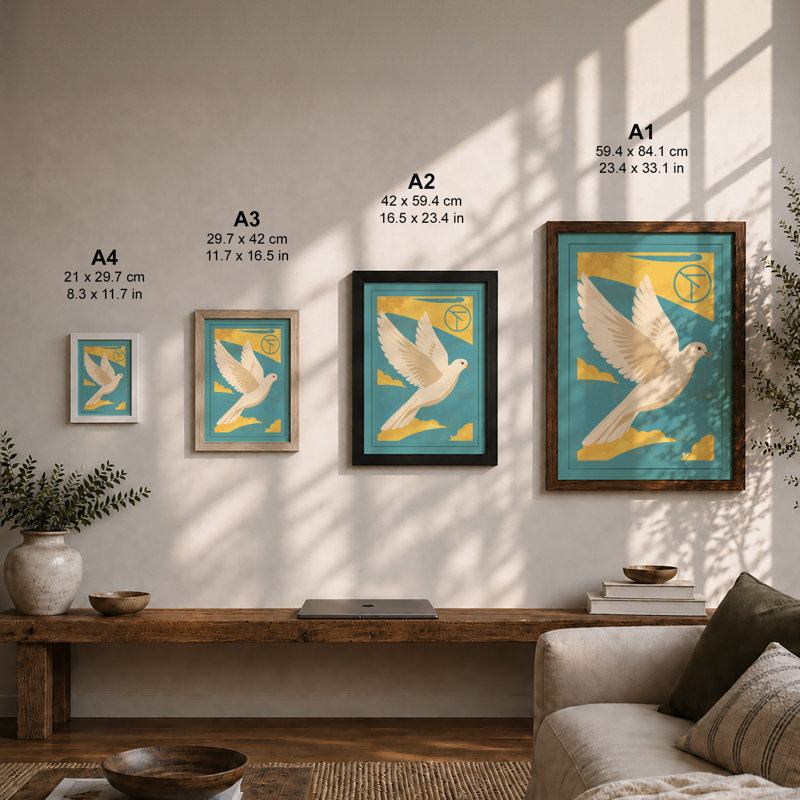 Dove of Peace Geometric - Framed Print, A1 - 84.1 x 59.4 cm, White