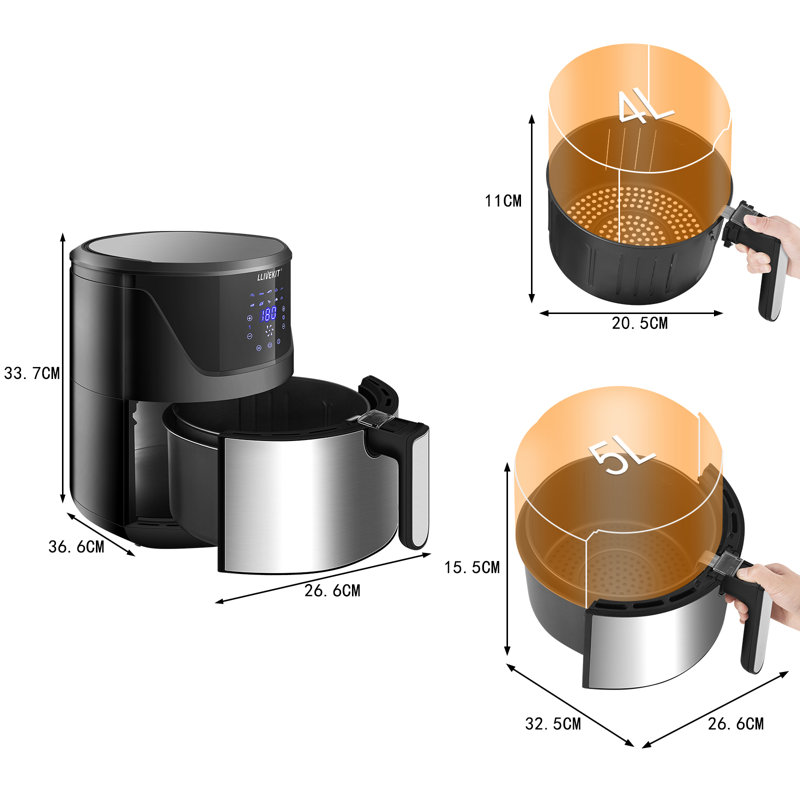 WOLTU 4L Air Fryer Oven, Black/Silver, 33.7cm H x 26.6cm W x 36.6cm D