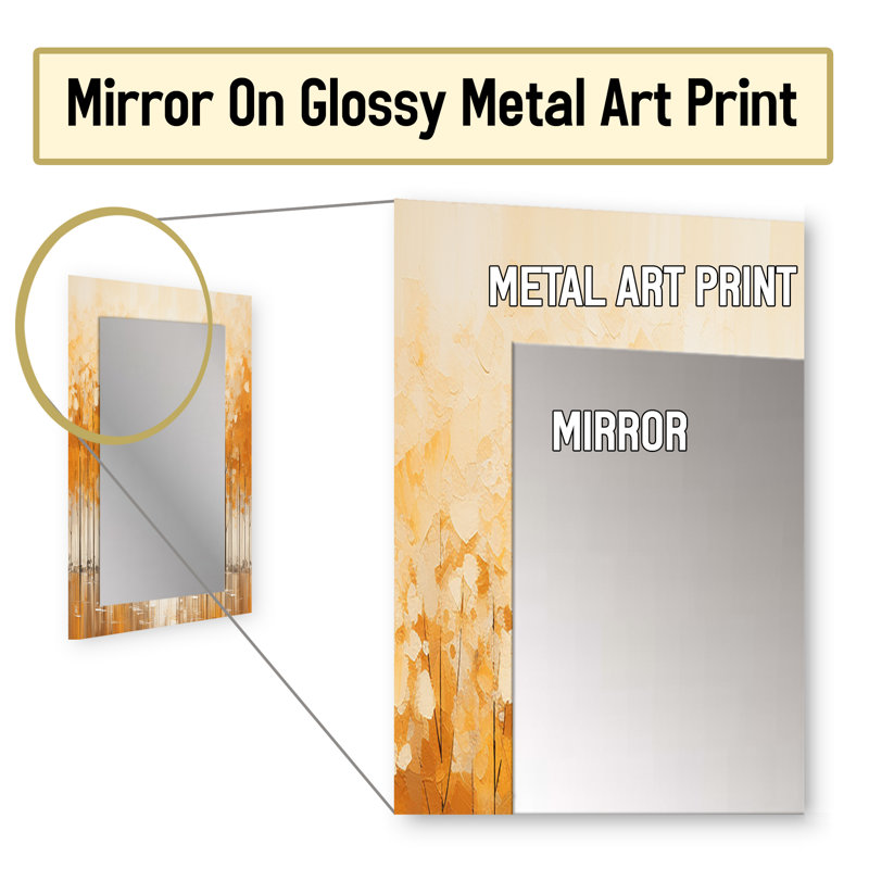 Minimalism Beige And Gold Forest III - Forest Decorative Wall Mirror, Traditional Large Mirror, Printed Metal Art, 32" x 24"