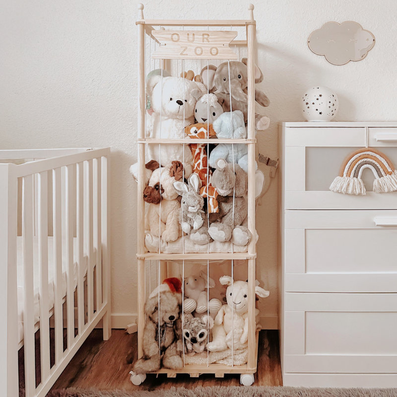 Standing Stuffed Animal Storage Organizer - Wood Stuffed Animal Zoo Storage,Stuffed Animal Holder,Gift for Nursery Playroom Kidroom Bedroom-54 inch,Space-saving Nursery Organization