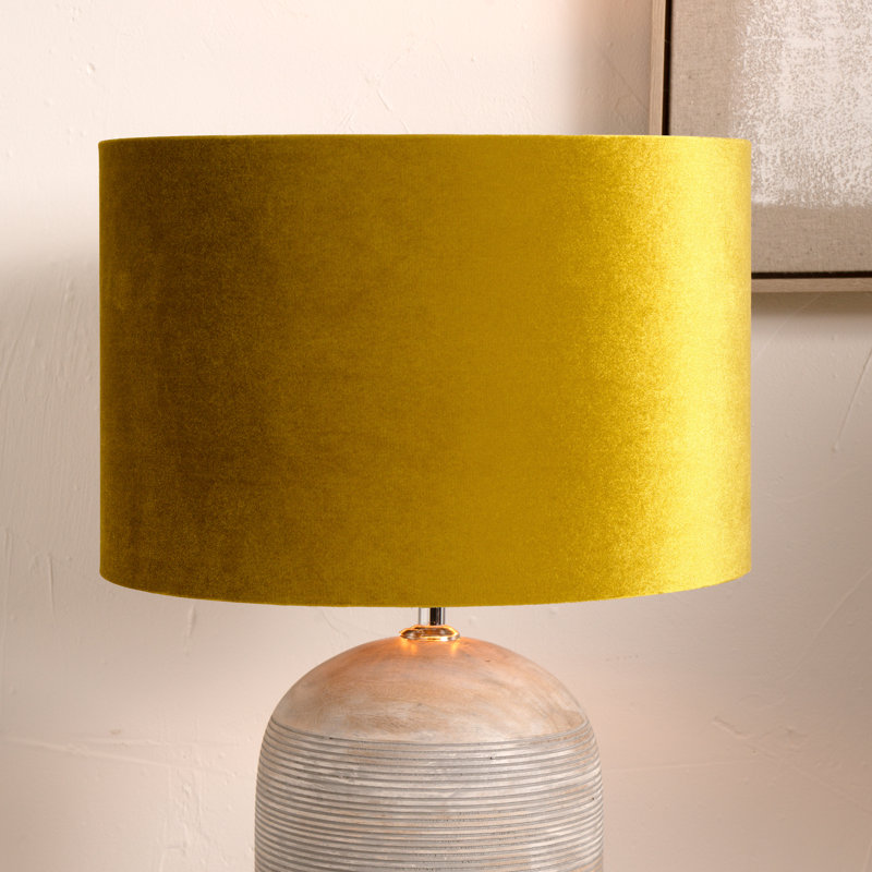 Aimon Velvet Drum ( Uno ), 20cm H x 30cm W x 30cm D, Mustard
