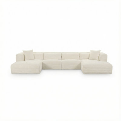 Tarra 4-piece Fluffy Oversized Cream Corduroy Modular U-sectional