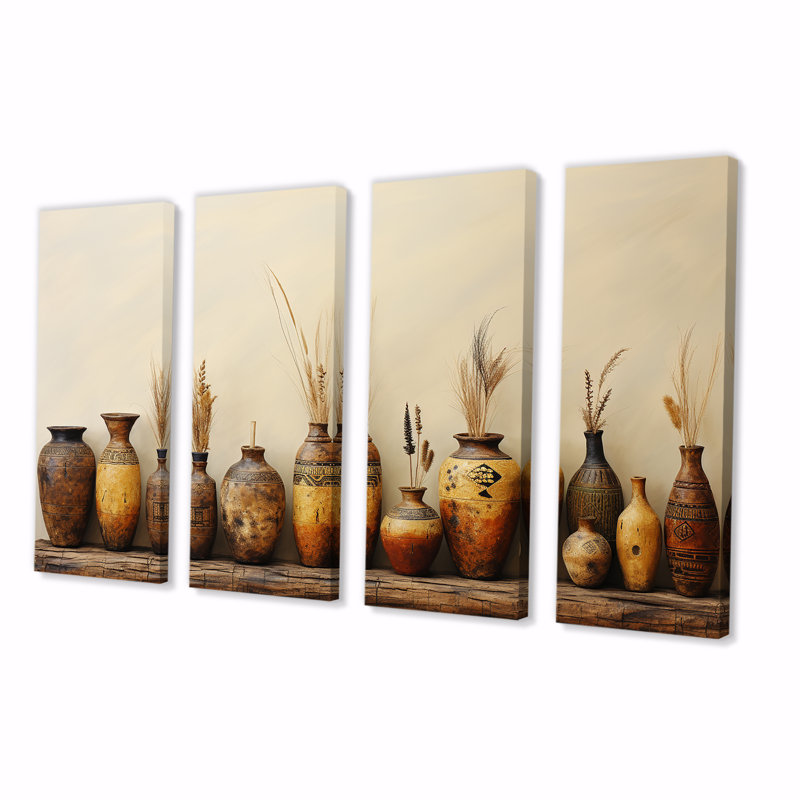 «Brown Minimalisme Pottery Formation - Boho Pottery», art mural 4 pièces pour le salon, H 28 po x l 48 po
