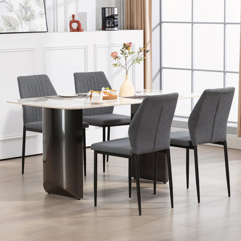 Modern Metal Frame Side Chair Upholstered Dining Chairs (Dark Gray), Dark Gray
