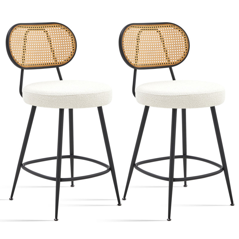 Medieval Modern 26"Counter Stool With Woven Rattan Strips, White