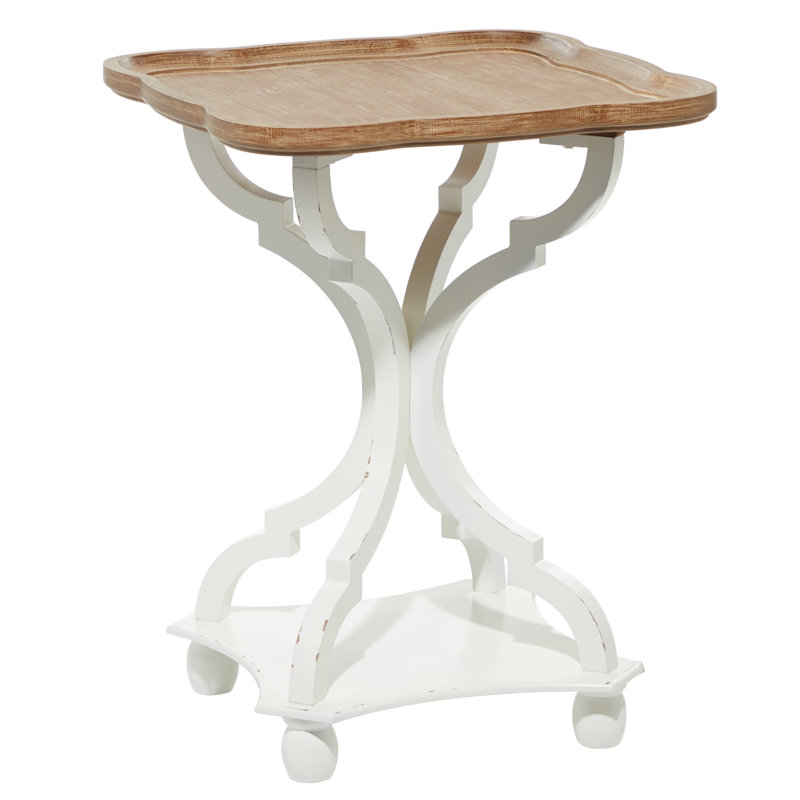 Millett Wooden Side End White Accent Table with Brown Wood Top