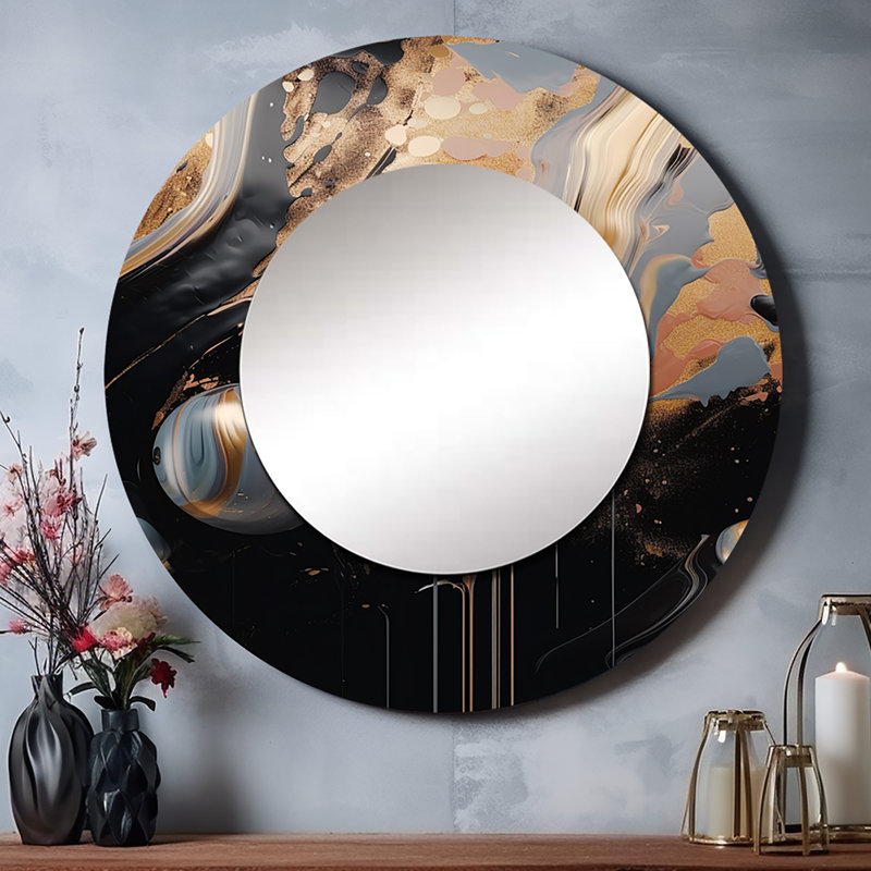 Miroir mural Pashk Gold and Black Marble Mirage III, 36 po x 36 po