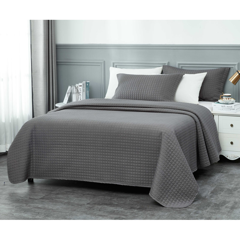  Ensemble de couvre-lit en microfibre 2 pièces, Courtepointe simple et 1 taie décorative, Gris foncé