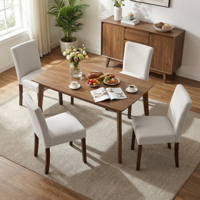 Set of 4 Parsons Dining Chairs, Fabric Upholstered Modern Side Chairs with Solid Wood Legs for Kitchen, Living Room, Restaurant