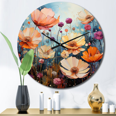 Meadow Impressionistic Blooms Pointillism II - Floral Wall Clock