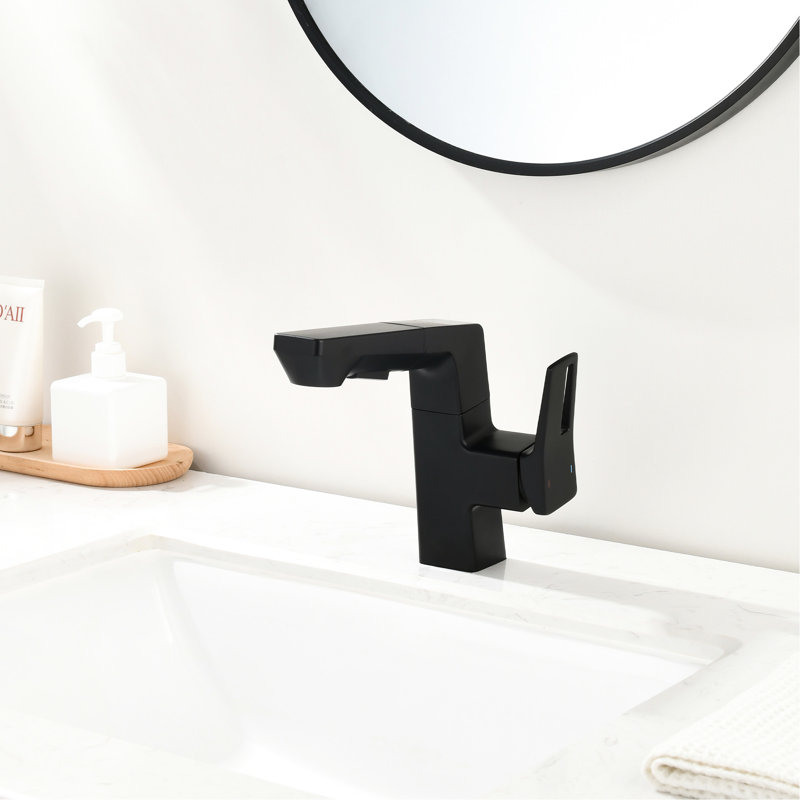 Robinet de salle de bain intelligent à DEL, finition noir mat, escamotable jusqu'à 23,6 pouces, 45 becs pivotants, robinet à fonctionnement manuel avec débit de 1,5 gallon par minute, portée de 60 cm, 360