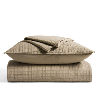 100% Cotton Quilt, Pre-Washed Modern Grid Stitch Lightweight Bedspread Coverlet For All Season, Oversized 3-Piece Quilt Set With 2 Pillow Shams