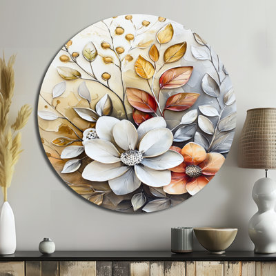 «Country Charm Autumn Wildflowers Bouquet», art mural rond floral abstrait, art mural rond en métal Modern Botanicals