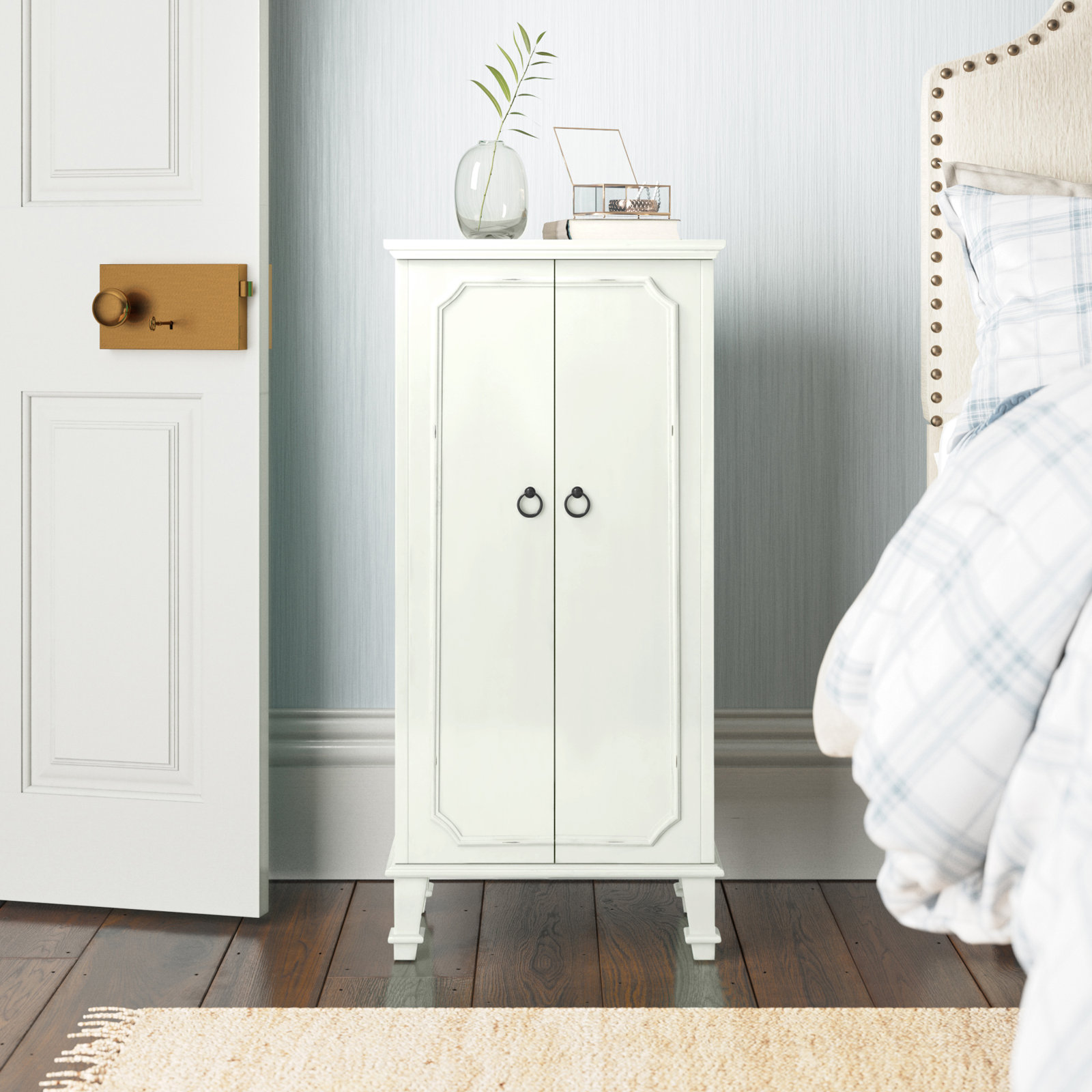 Maddox Jewelry Armoire with Mirror, White