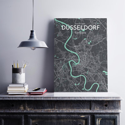 Impression sur carte de la ville de Dusseld