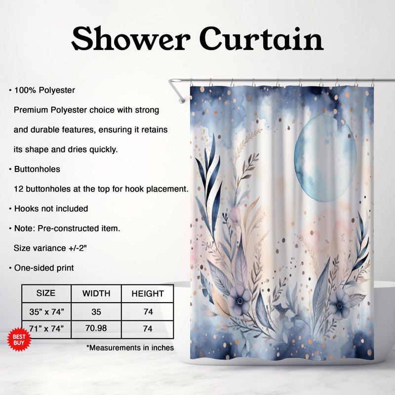 Rideau de douche standard 1 pièce Night Glow, H 74 po x l 71 po