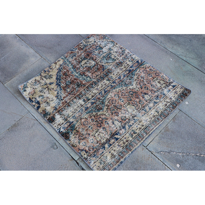 Petit petit tapis turc Anatolian rétro - tapis de bain Oushak tissé à la main dans des tons bruns terreux
