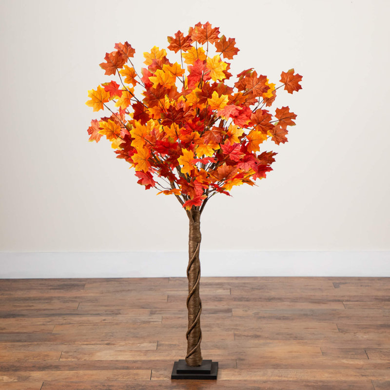 4 pi. Arbre d'automne artificiel pré-éclairé avec 68 lumières DEL blanc chaud pré-éclairées