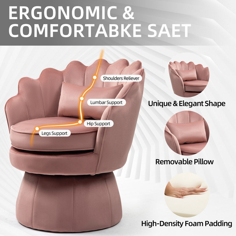 Fauteuil d'appoint rembourré et pivotant en velours, Velours rose