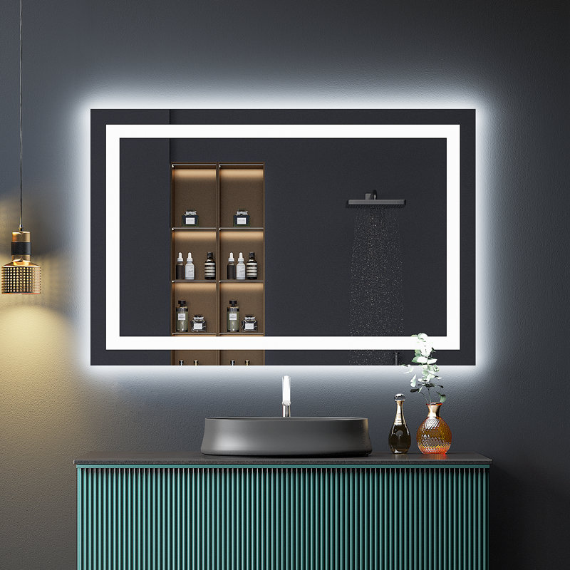 Akilan Frameless LED Vanity Mirror with Front-lit and Back-lit, Memory Function, 3 Color Temperatures & Dimmable Light, Anti-fog Tempered Glass ETL Mirror