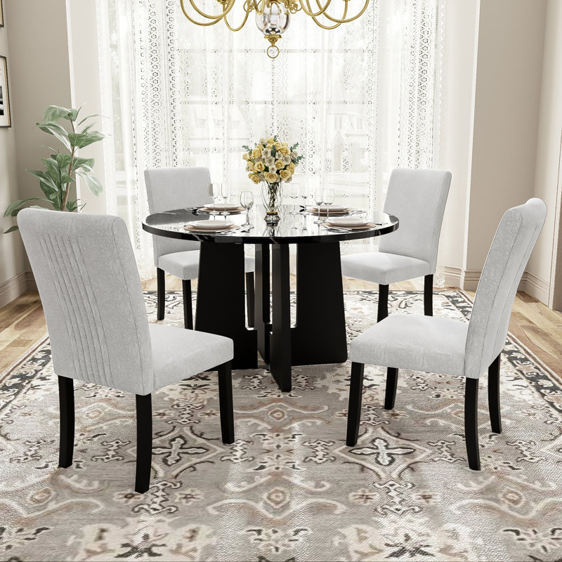 5-Piece Round Dining Table set, Black, Gray, 5