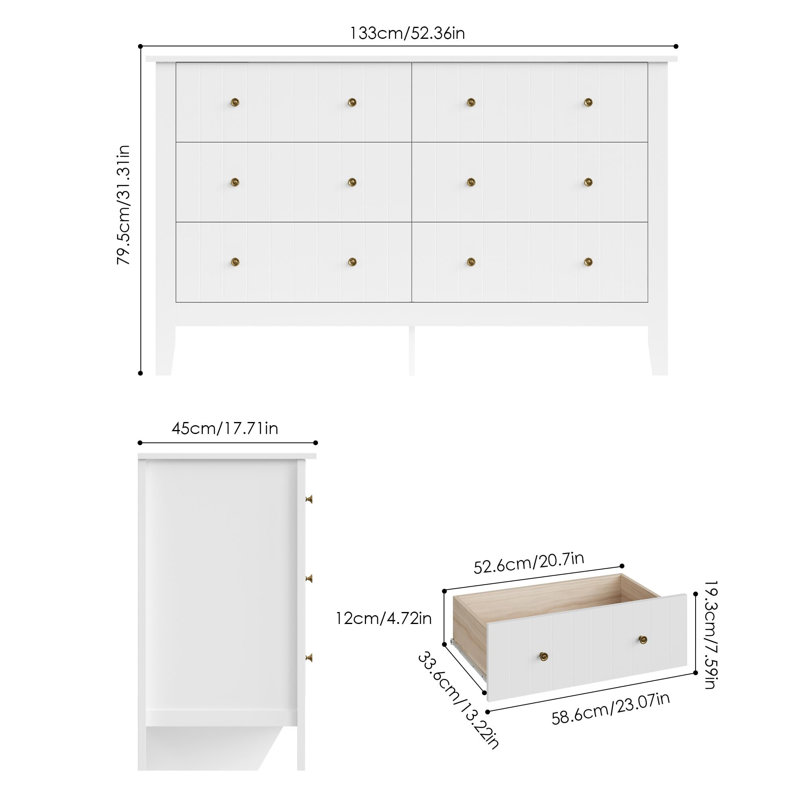 Carlos 133cm W 6 - Drawer Chest of Drawers
