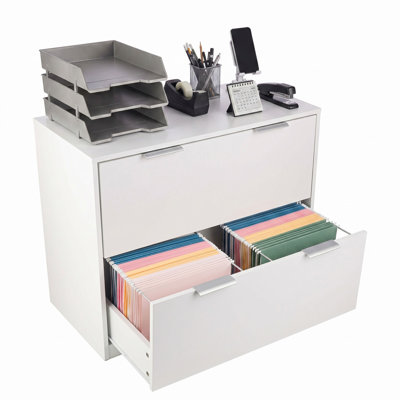 Lavish Home 30.5" Wooden Lateral Filing Cabinet with 2 Large Storage Drawers and Adjustable Hanging File Bars (White)