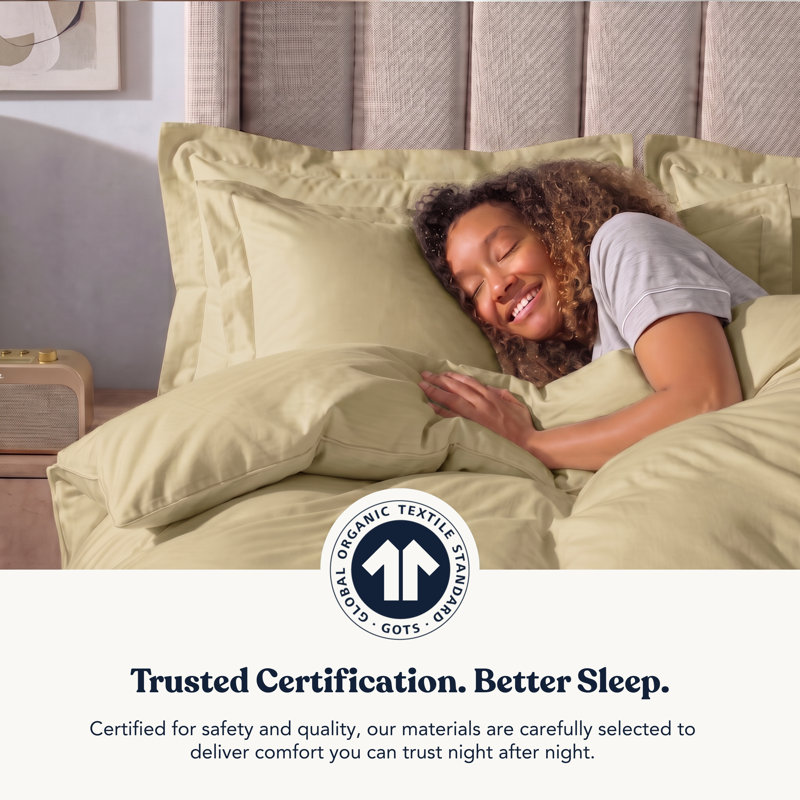 Delara GOTS Certified 100% Organic Cotton Sateen Duvet Cover Set, 400TC, Long Staple, Soft & Breathable, Sage Green