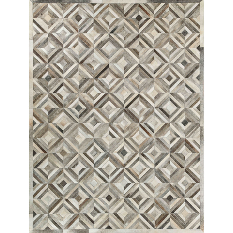 Natural Hide Cowhide Geometric Area Rug in Silver, Rectangle 11' x 14'4"