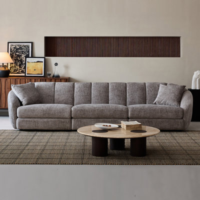 Canapé modulaire moderne 3 places en chenille brun clair