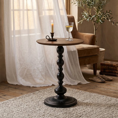 21'' Vintage Round Black Accent Table with Ornate Pedestal Natural Metal or Living Room&Bedroom