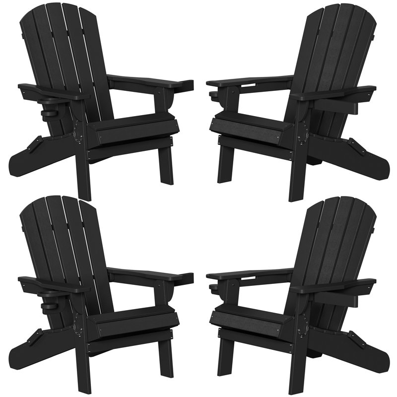 Outdoor HDPE Folding Adirondack Chair, Black