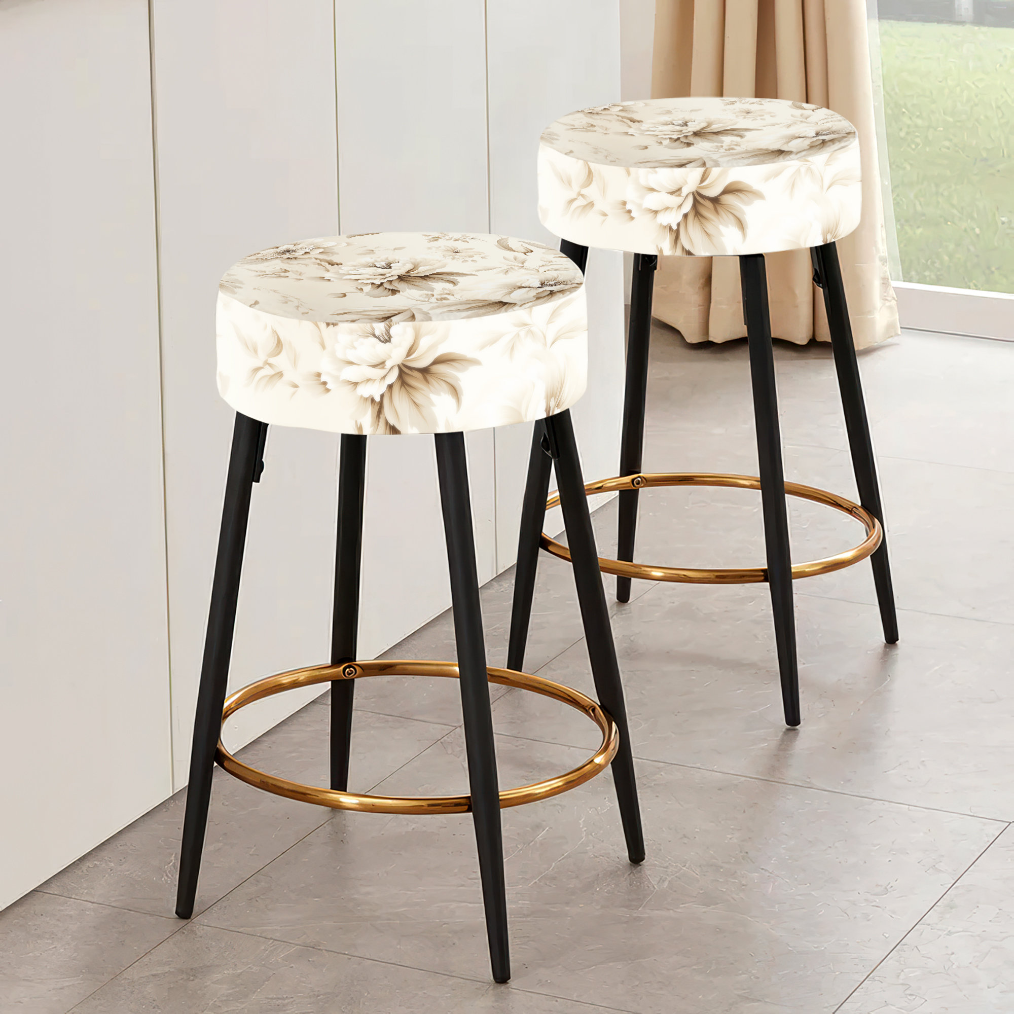 Design Art Minimalist Chic Victorian Pattern I Floral Bar Stools