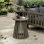 Outdoor Acacia Wood Patio Side Table, Round Coffee Table For Backyard, Lawn, Balcony,Grey Finish