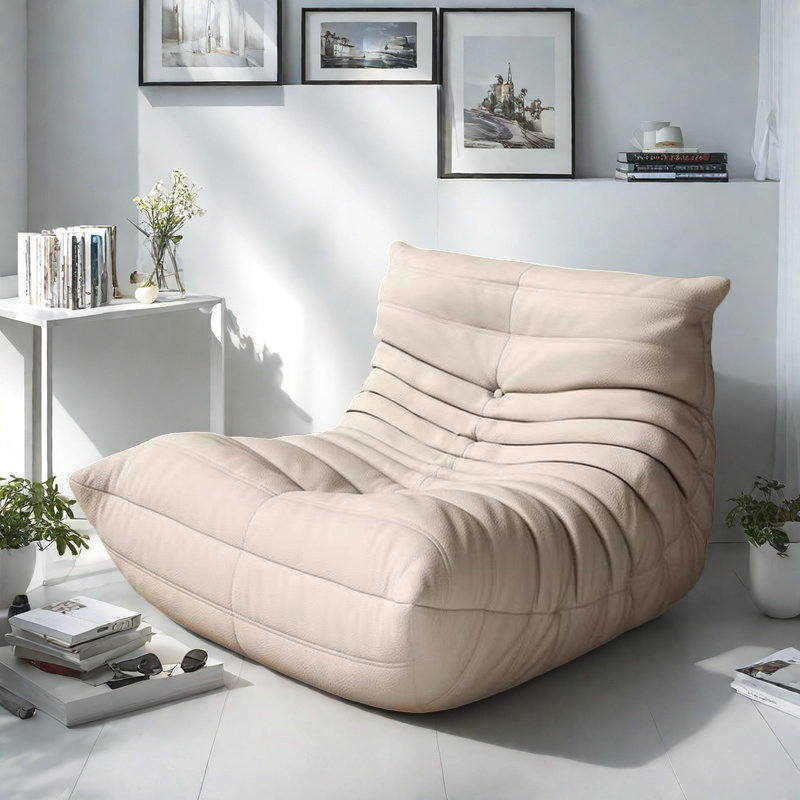 Canapé rétro paresseux chenille, Similicuir beige