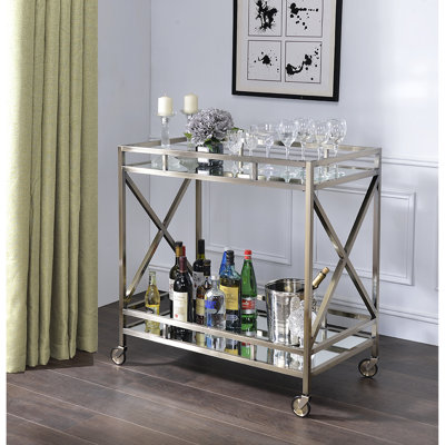 Mirrored And Antique Gold Serving Cart With Open Shelf Storage Compartment Frame Bottom by IntrospectiveIncline