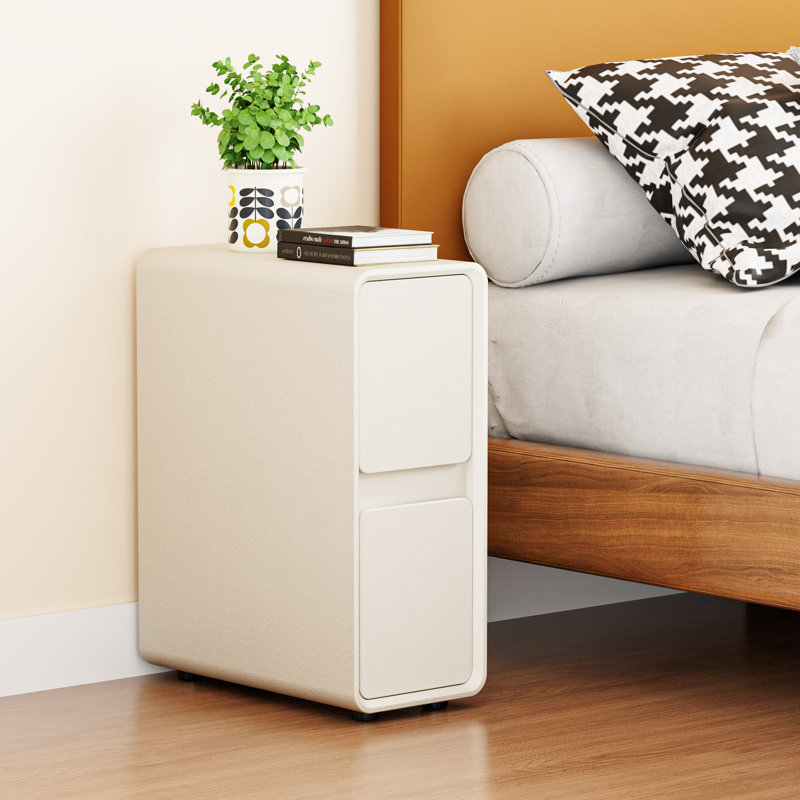 7.8" Wide Fully-Assembled Faux Leather Narrow Nightstand, White